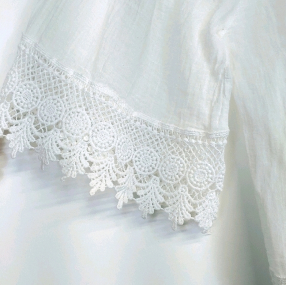 LOLA Linen Lace Blouse White Top Size Large - Picture 6 of 8